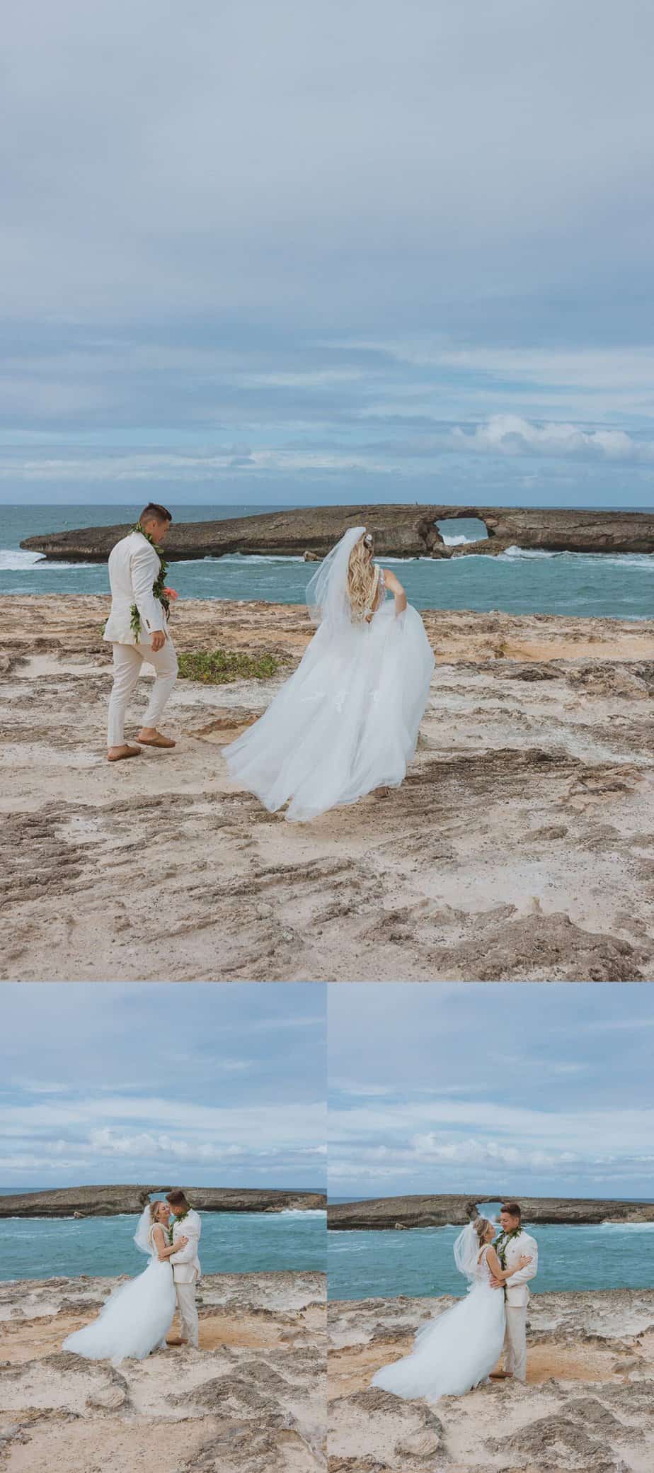 couple standing together ocean landscape