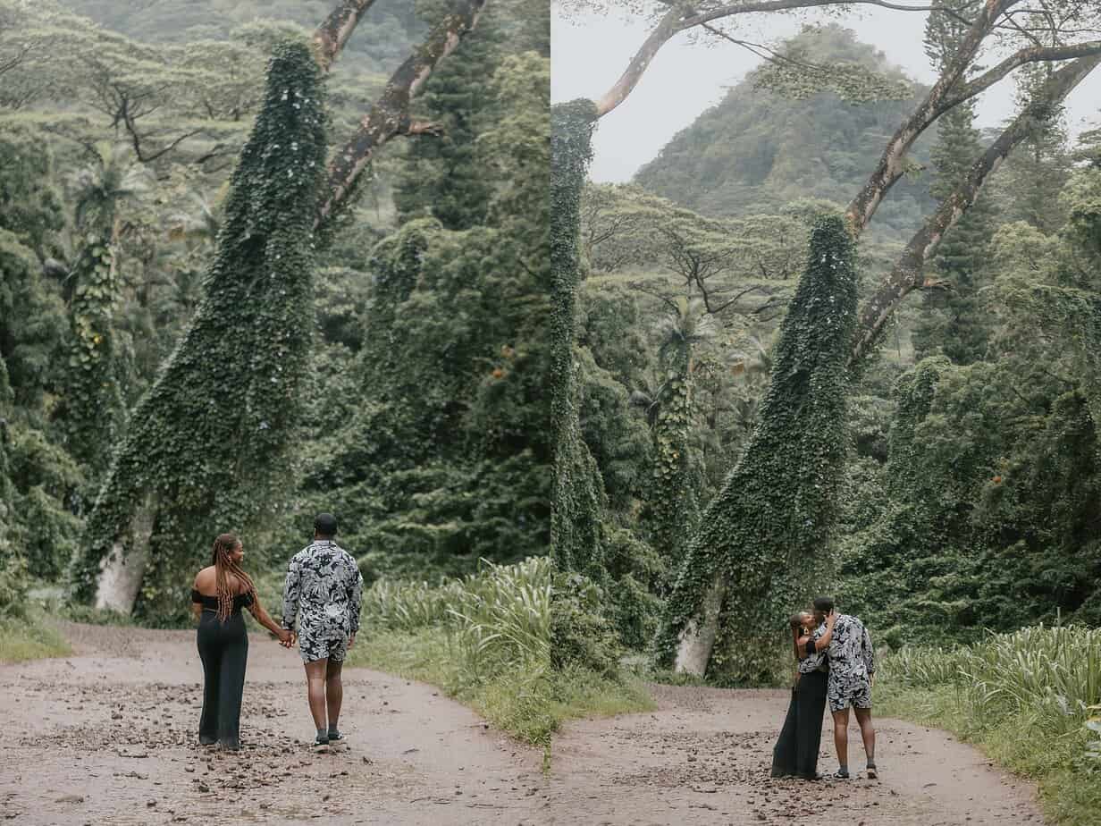 couple kissing in hawaii
