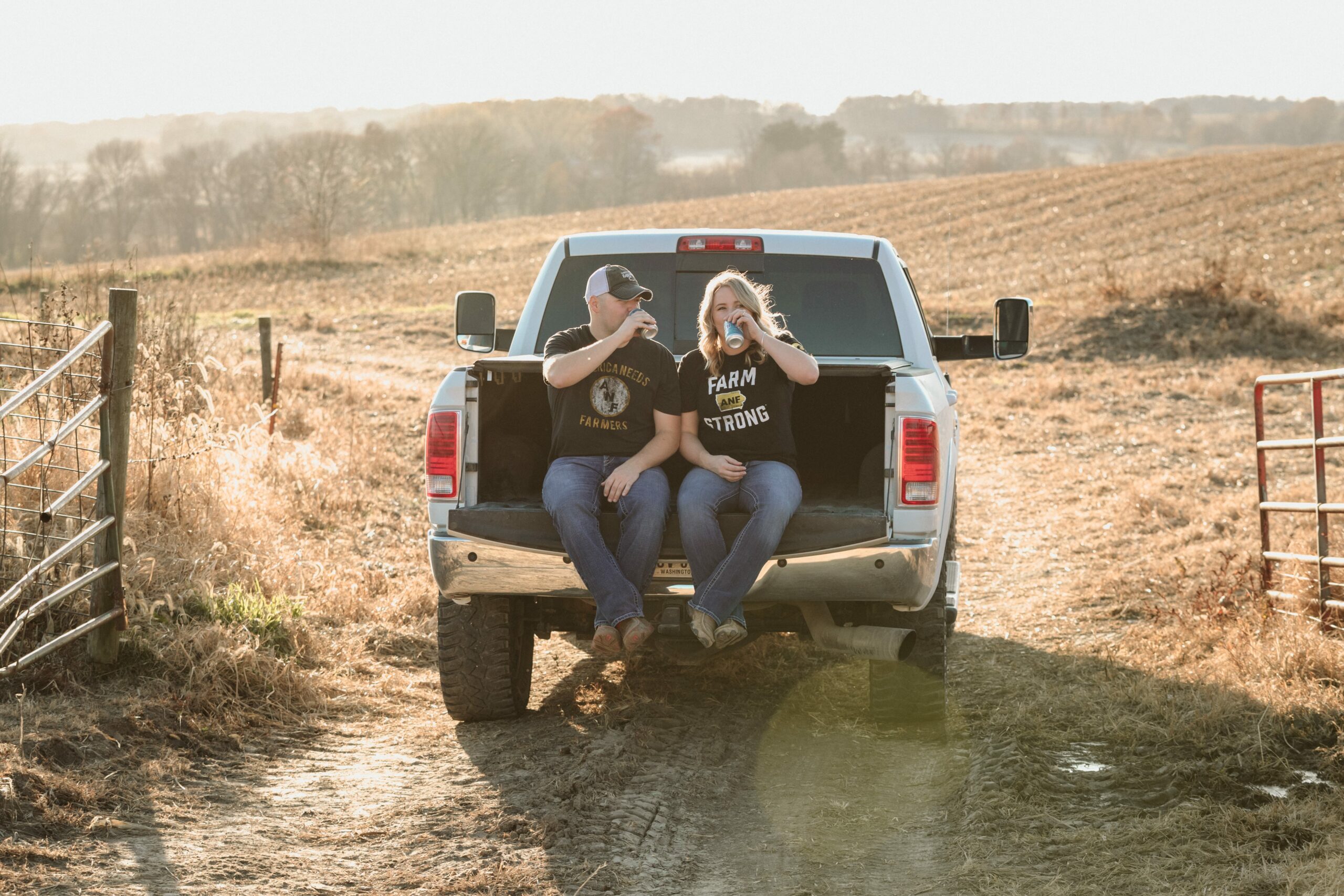 engagement photos on back of truck