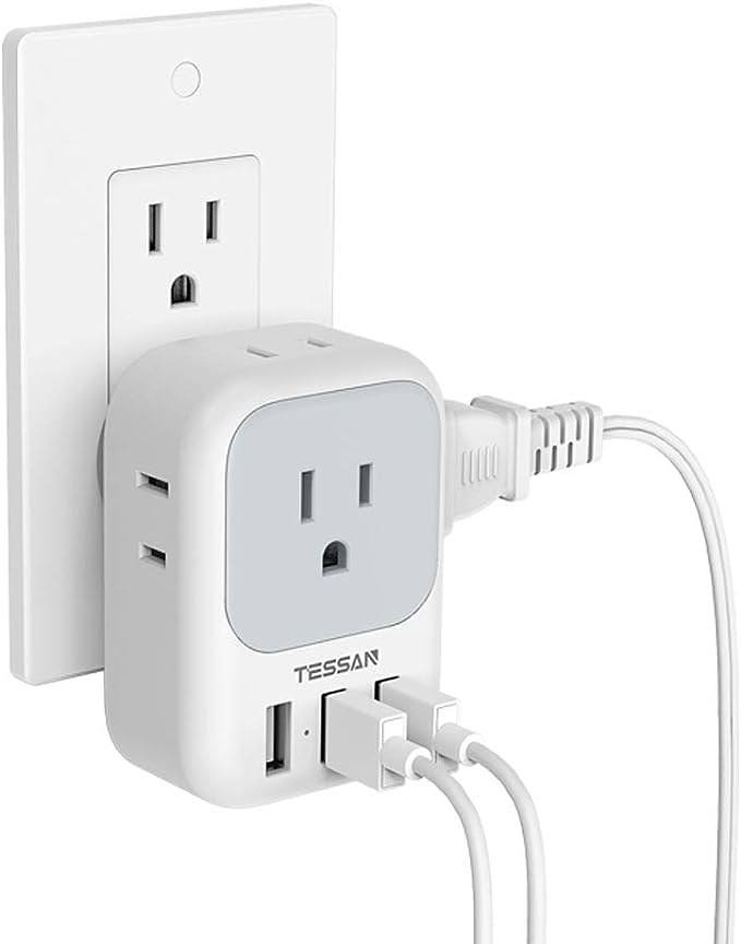 Multi Plug Outlet Extender with USB, TESSAN Electrical 4 Box