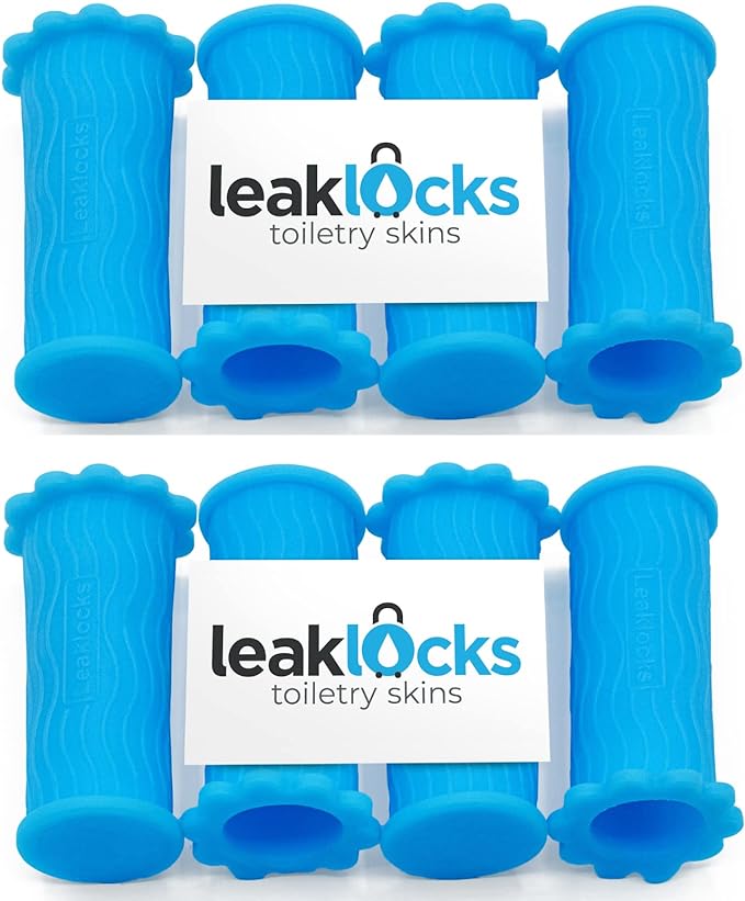 LeakLocks® Toiletry Skins 8-Pack, Elastic Sleeves for Leak Proofing Travel Containers in Luggage