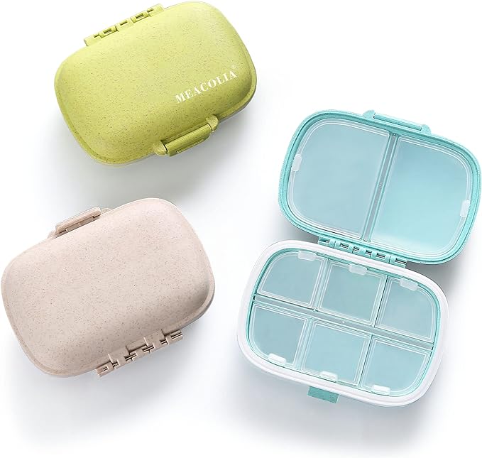 MEACOLIA 3 Pack 8 Compartments Travel Pill Organizer