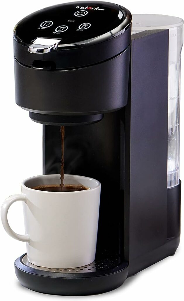 Instant Solo Single Serve Coffee Maker, From the Makers of Pot, K-Cup Pod Compatible Brewer, Includes Reusable & Bold Setting, Brew 8 to 12oz., 40oz. Water Reservoir, Black
