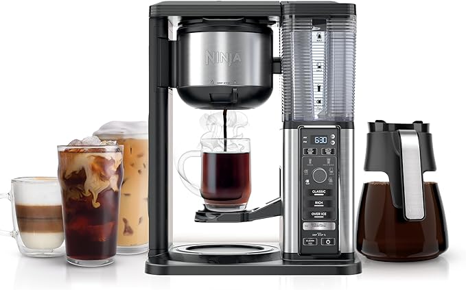 Ninja CM401 Specialty 10-Cup Coffee Maker with 4 Brew Styles for Ground Coffee, Built-in Water Reservoir, Fold-Away Frother & Glass Carafe, Black
